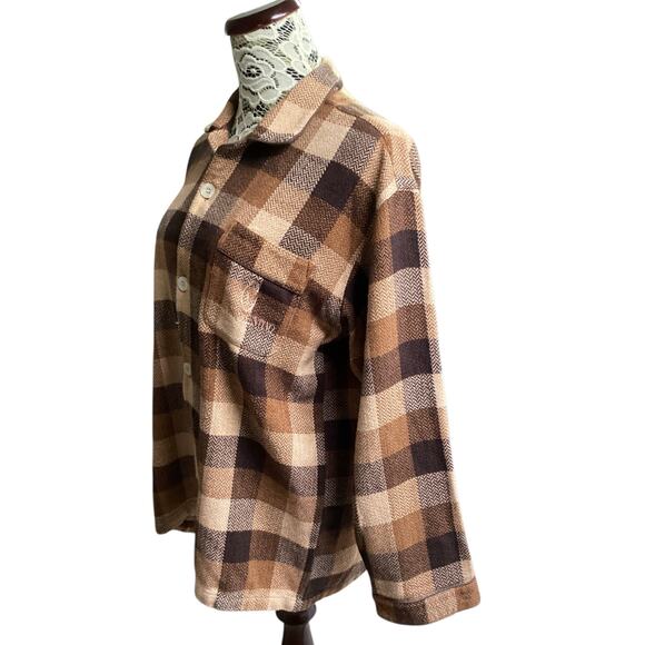 Gianni Valentino cotton flannel plaid button down size L Brown made in Italy - Picture 3 of 8